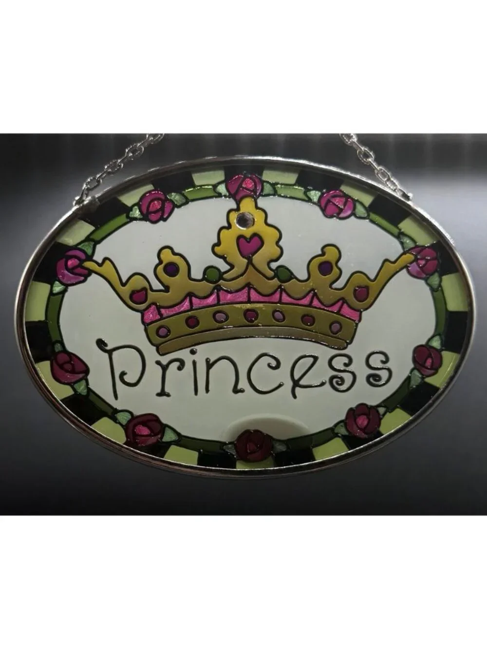 Joan Baker Designs Suncatcher Window Art Oval Princess Crown Rhinestone Vintage